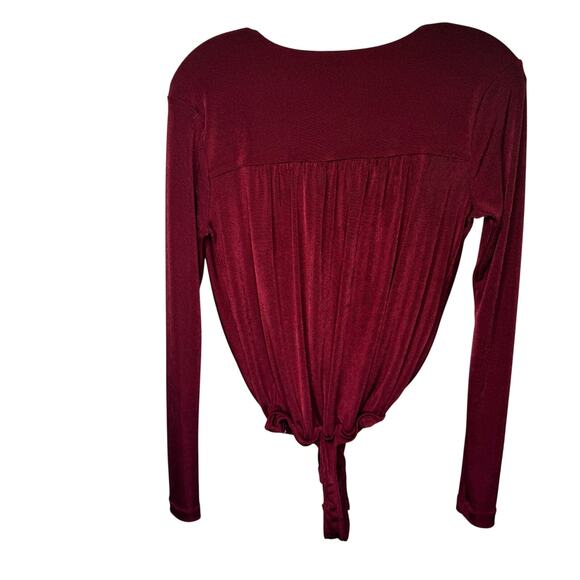 Free People Intimately Burgundy Long Sleeve Deep V Neck‎ Twist Front Top Size S - Picture 2 of 8